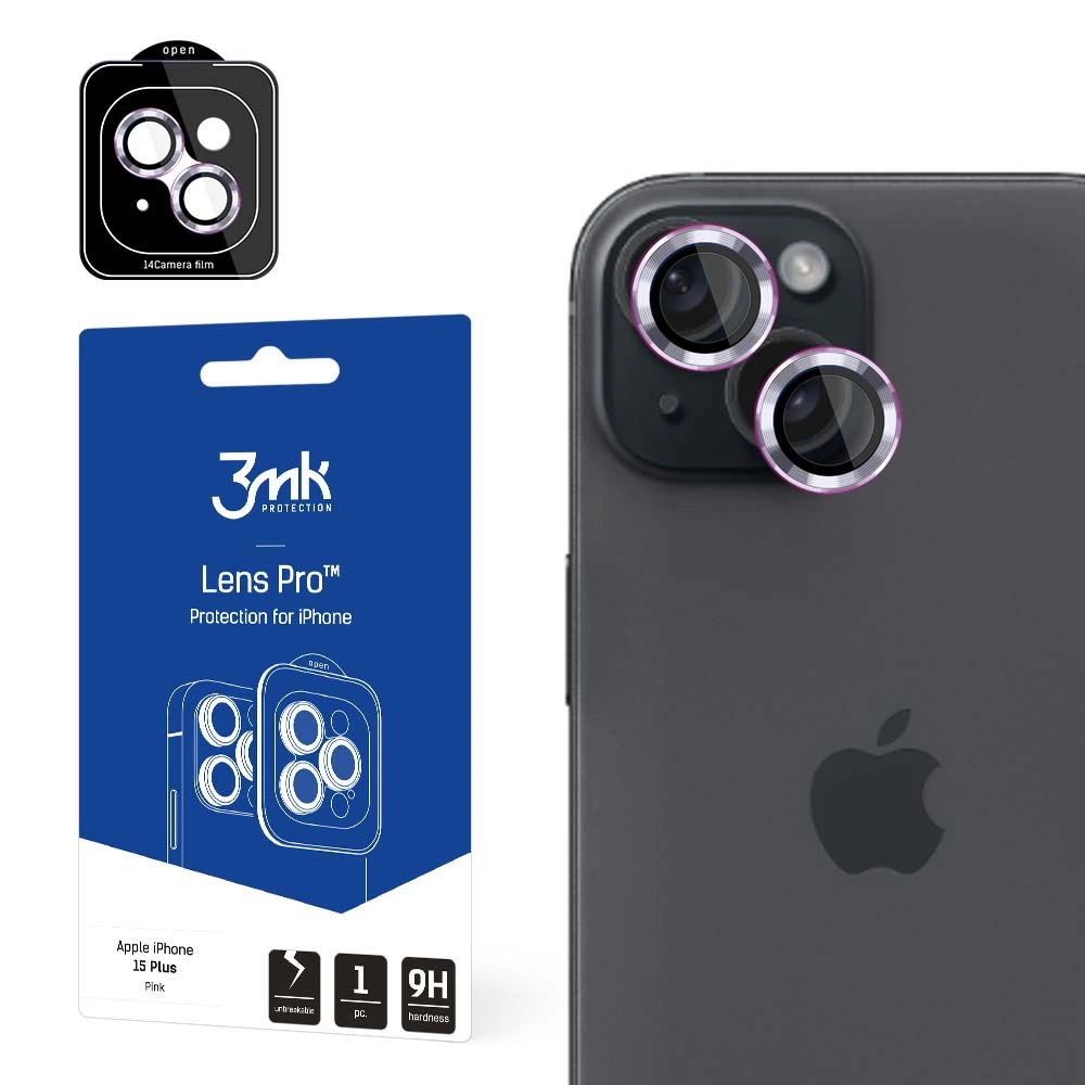 3mk Lens Protection Pro Camera Protector for iPhone 15 Plus, Pink