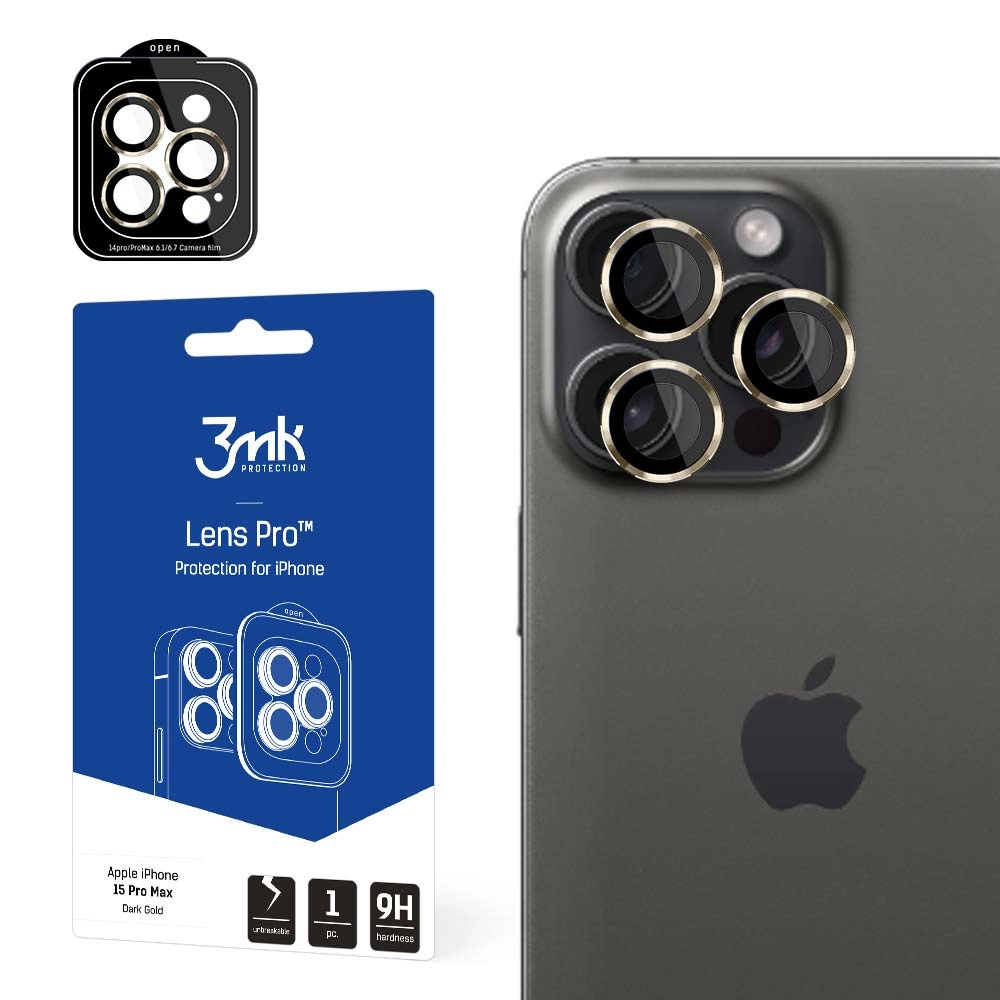3mk Lens Protection Pro kameras aizsargstikls iPhone 15 Pro Max, zelta
