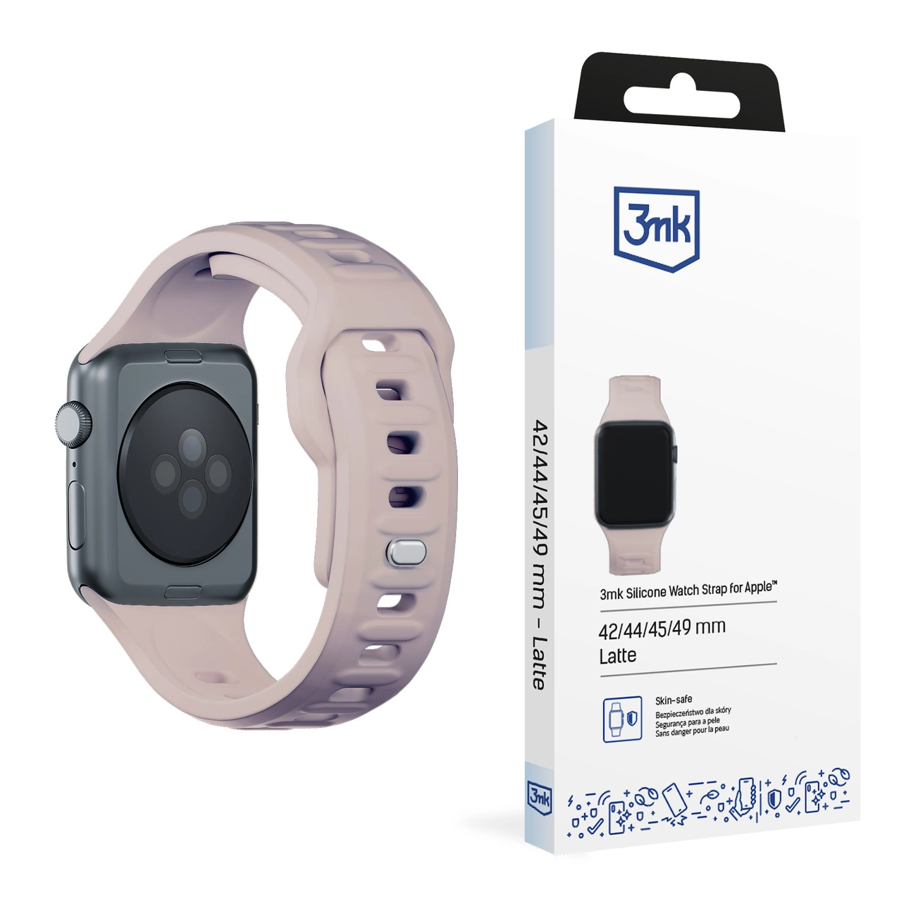 3mk Apple Watch 42 / 44 / 45 / 49 mm silikona siksniņa, bēša
