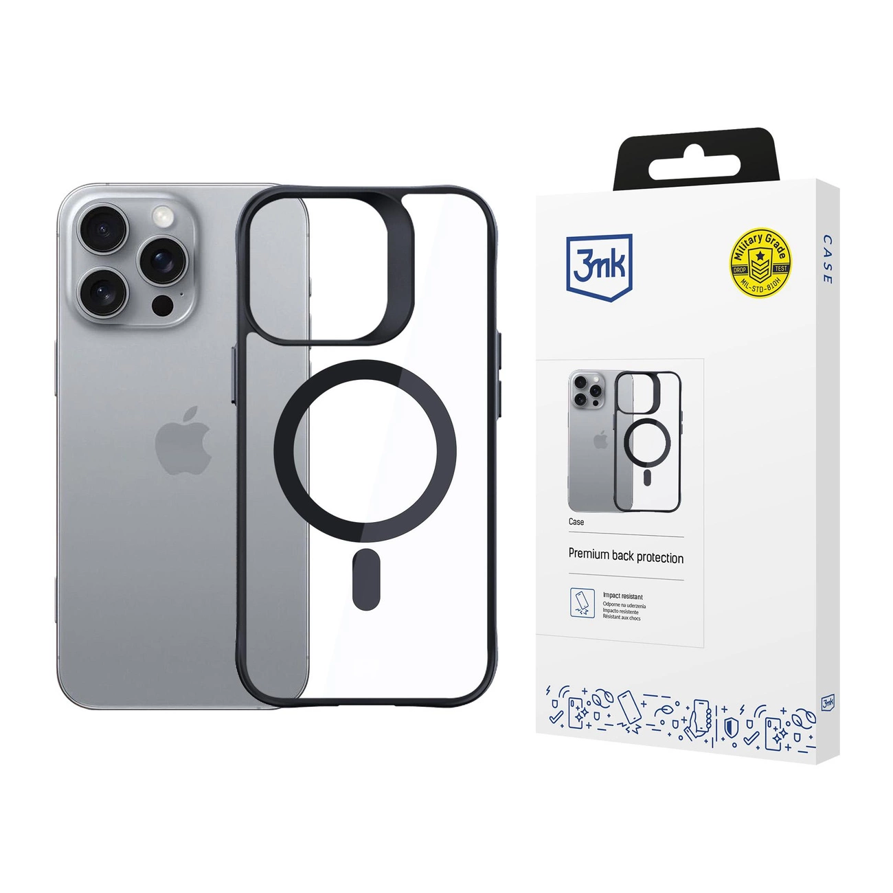 3Mk Protection Satin Armor MagCase for iPhone 16 Pro, Clear/Black