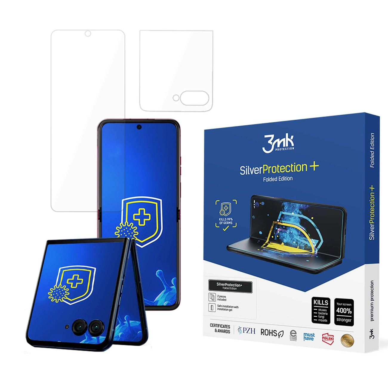 Motorola Razr 50 3MK Silver Protect+ Antibacterial Screen Protector | Антибактериальная...