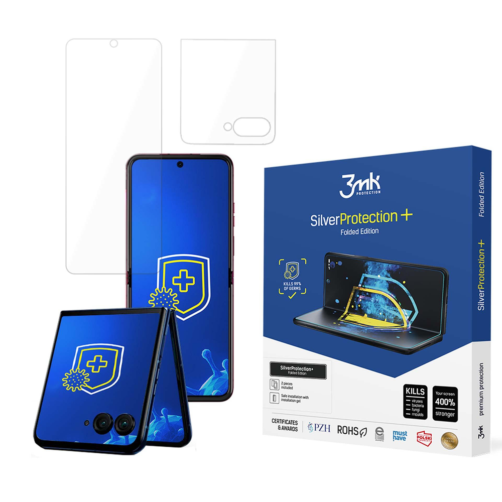 Motorola Razr 50 Ultra 3MK Silver Protect+ Antibacterial Screen Protector | Антибактериальная...
