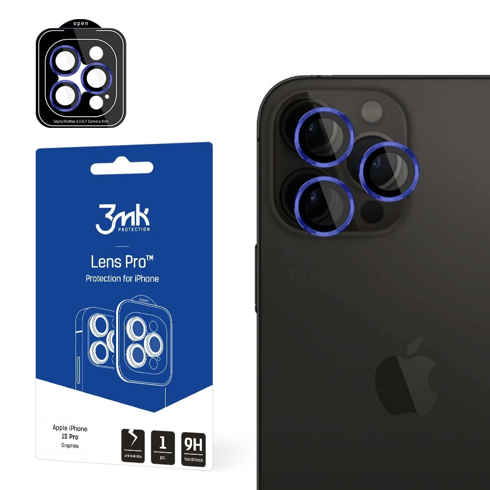 3mk Lens Protection Pro kameras aizsargstikls iPhone 15 Pro, zils