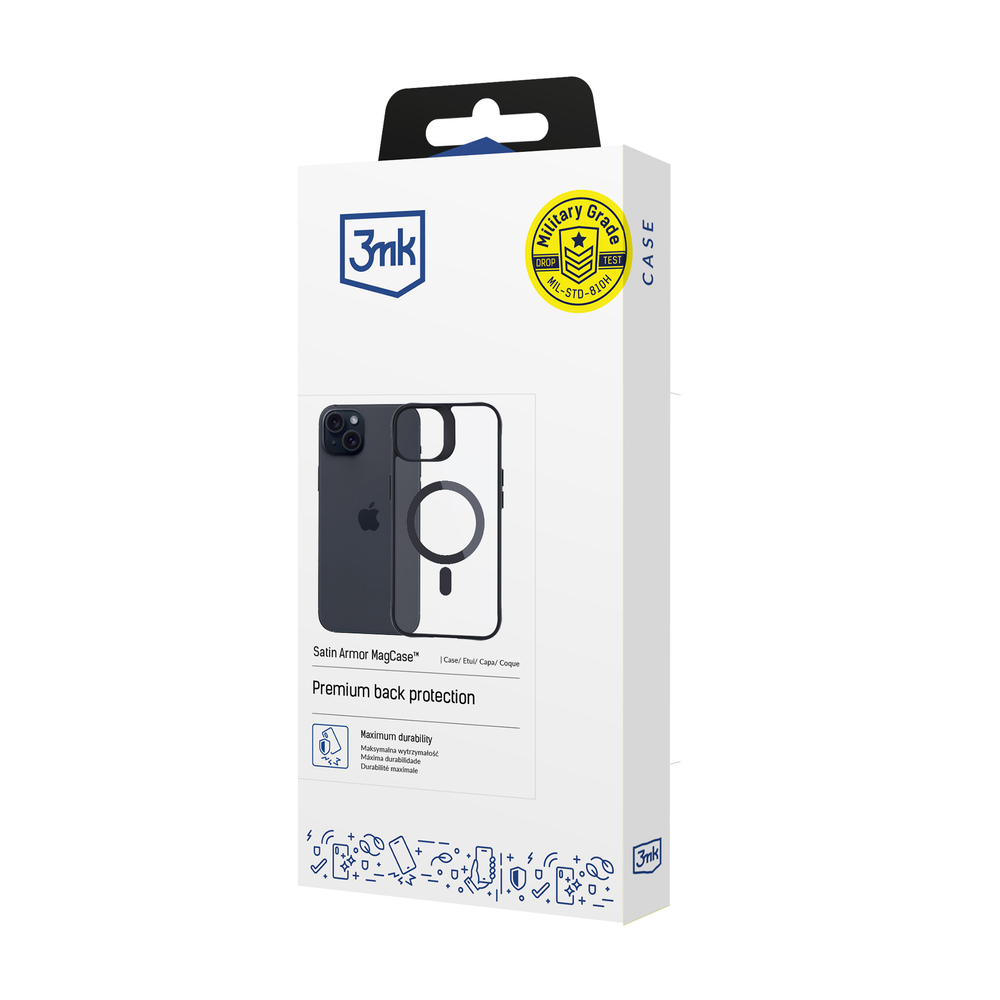Чехол 3mk Satin Armor MagCase для iPhone 15 с MagSafe, прозрачный/черный