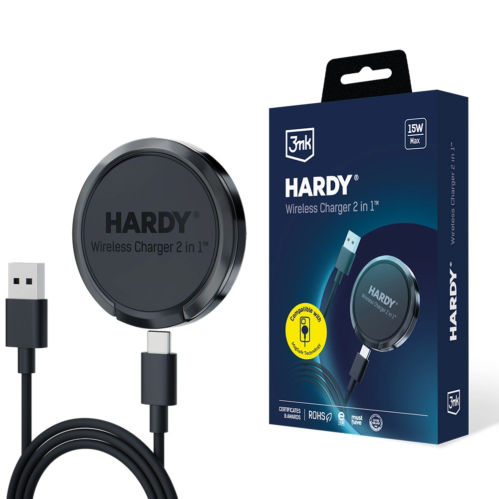 Аксессуары - 3mk Hardy Wireless Charger 2in1 15W Black