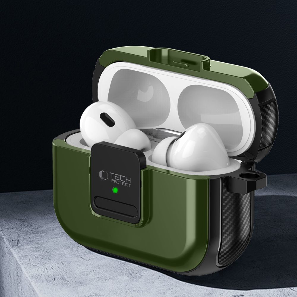 TECH-PROTECT DEFENDER HOOK MAGSAFE Apple AIRPODS PRO 1 / 2 OLĪVZELTS ZELTS | OLIVE GREEN