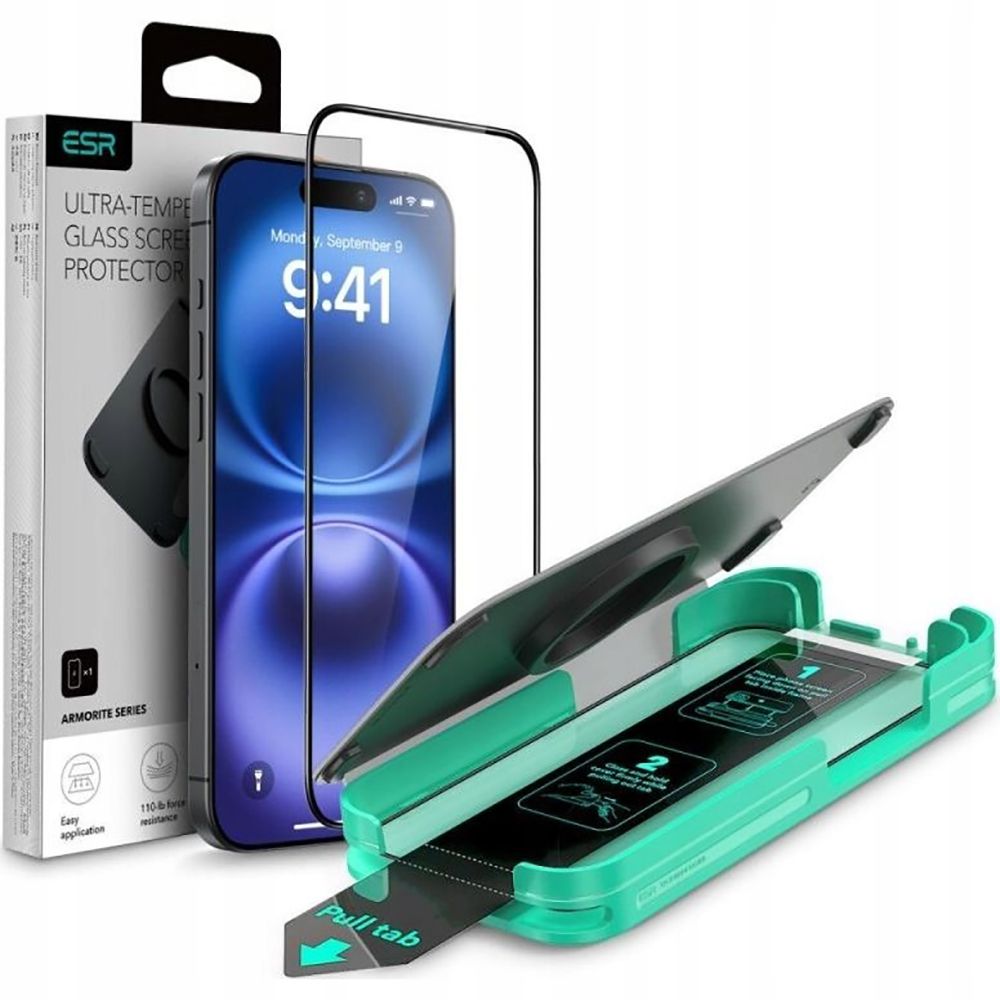 RŪDĪTS STIKLS ESR ARMORITE IPHONE 16 PRO MELNS | TEMPERED GLASS BLACK