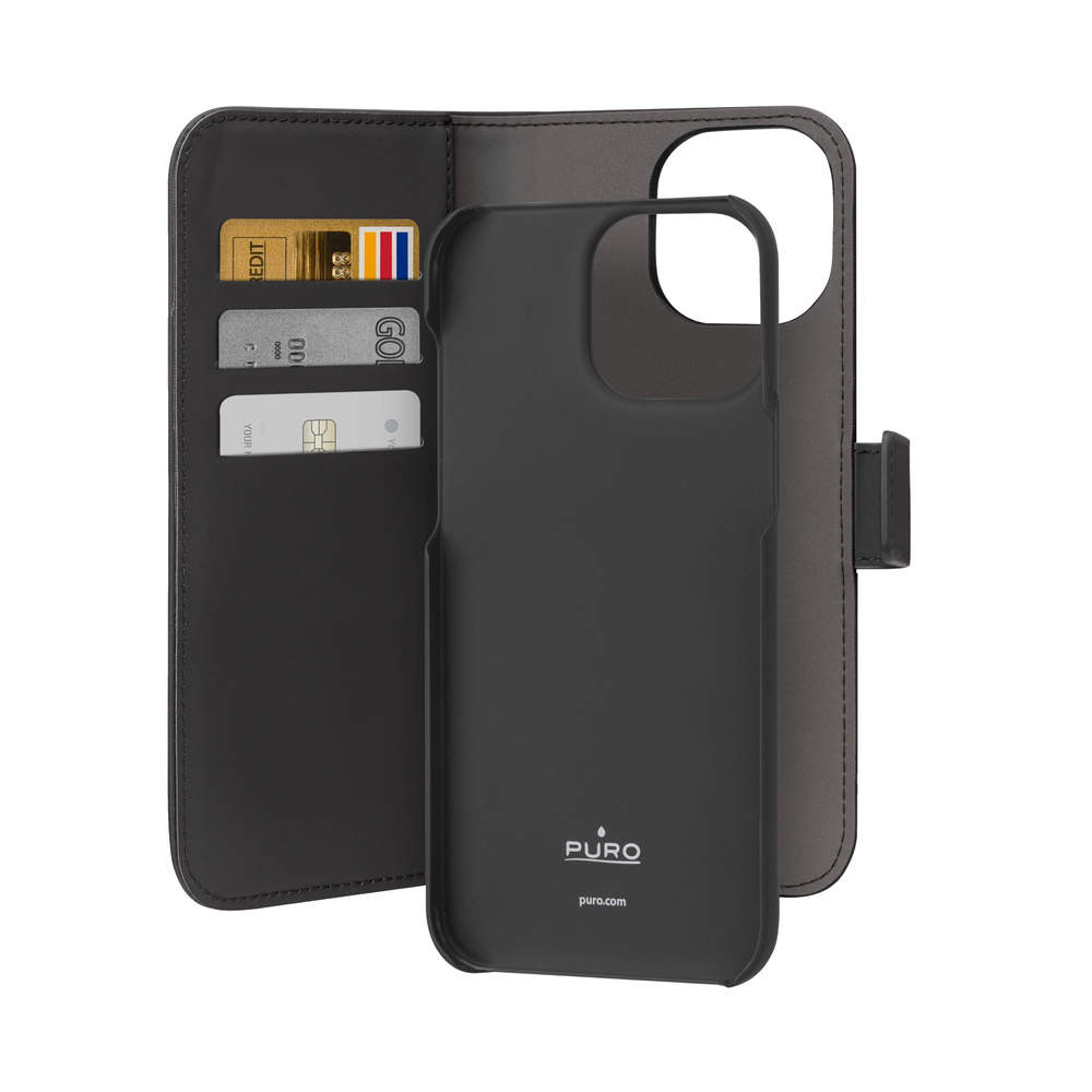Puro iPhone 15 Pro Wallet Detachable MagSafe 2in1 Case, Black