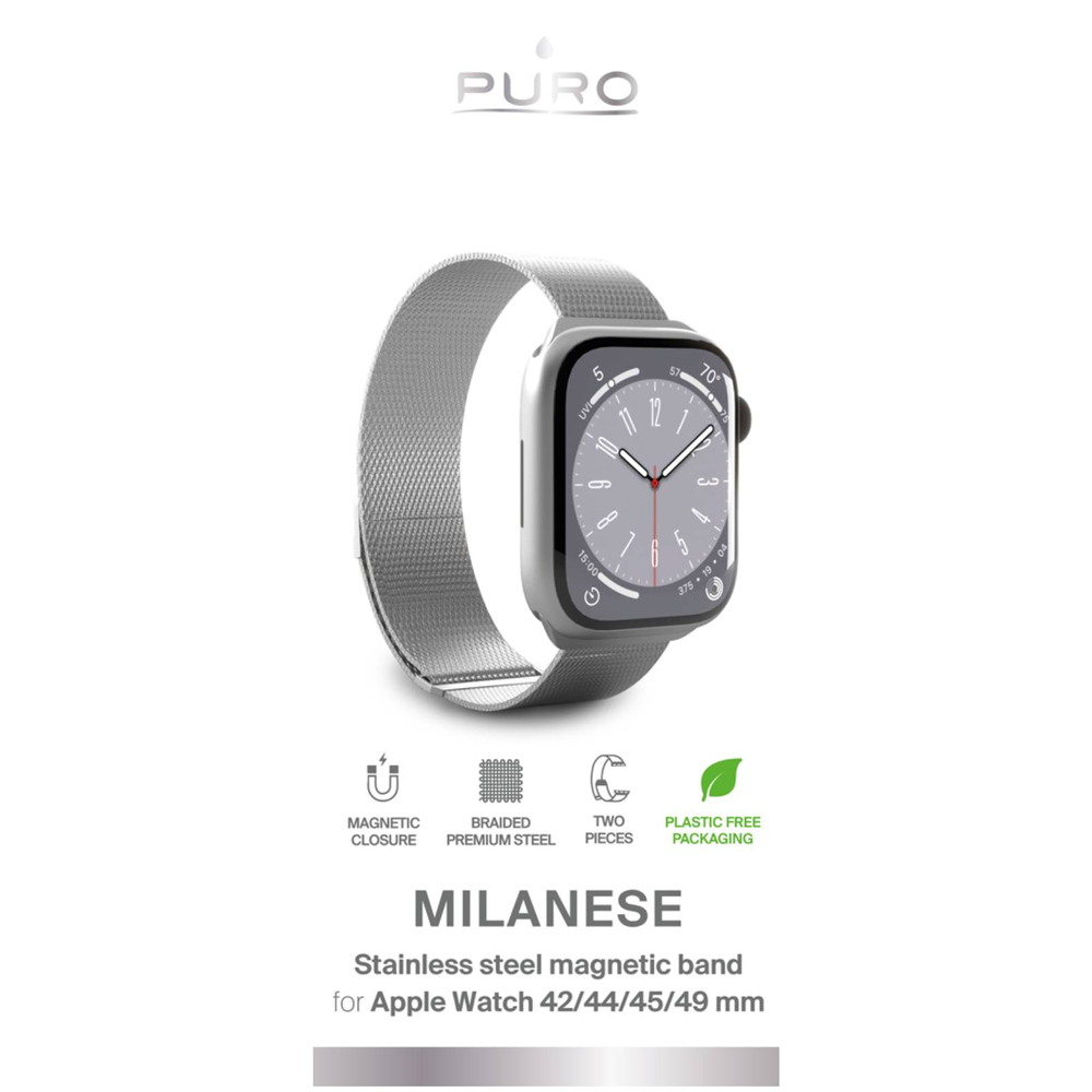 Ремешок Puro Milanese для Apple Watch 42 / 44 / 45 / 49 mm, серебристый