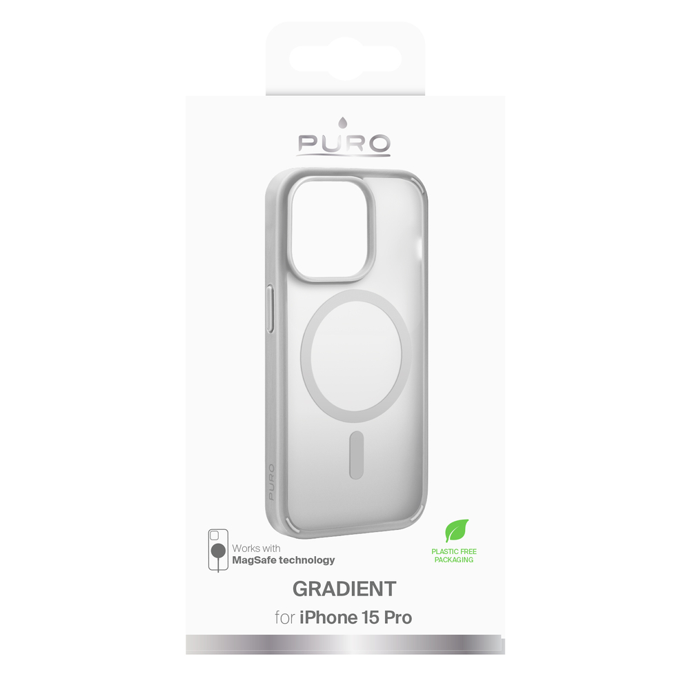 Puro iPhone 15 Pro vāciņš Gradient MagSafe Silicone, sudraba