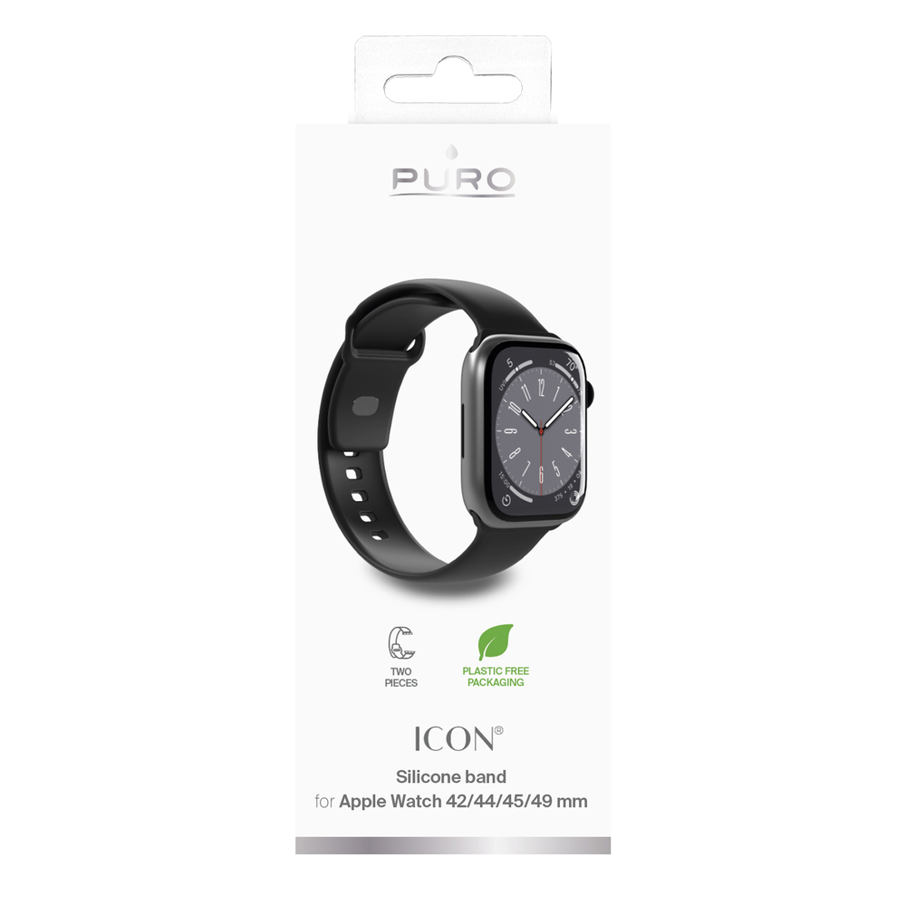 Puro Icon Silicone Strap for Apple Watch 42 / 44 / 45 / 49 mm, Black
