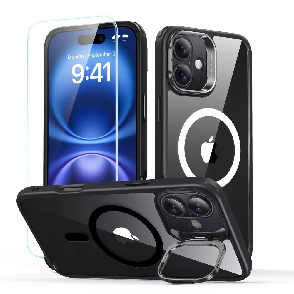 Чехол ESR Classic Hybrid Kickstand Halolock MagSafe + стекло для iPhone 16, черный