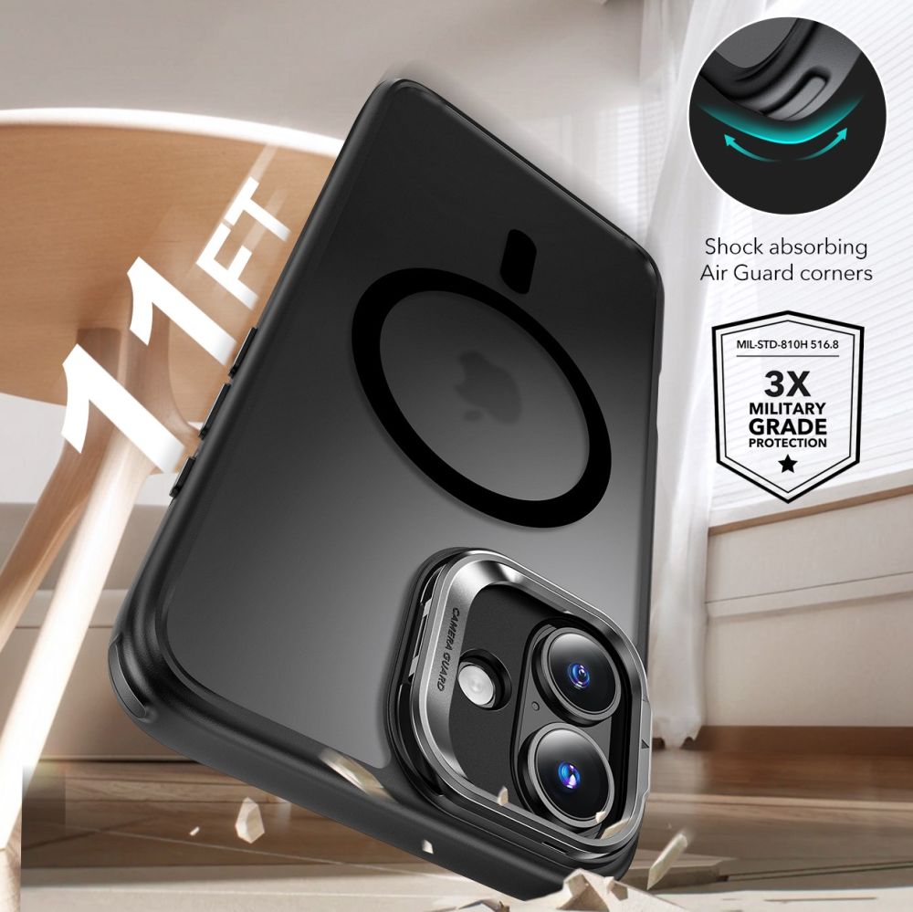 ESR Classic Hybrid Kickstand Halolock MagSafe Case + Glass for iPhone 16, Black
