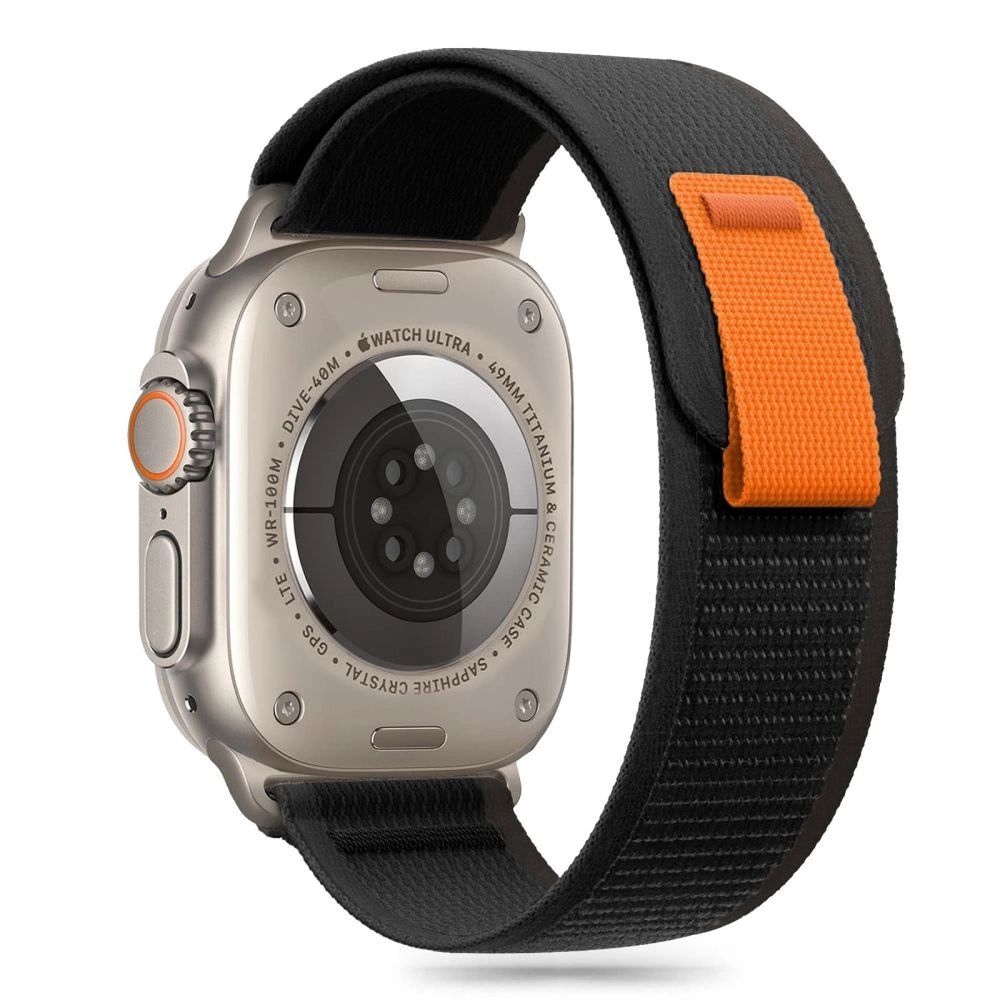 TECH-PROTECT NEILONA STRĪPA APPLE WATCH 6 / 7 8 9 10 SE ULTRA 1 2 (44 45 46 49 MM) MELNS/ORANŽS | NYLON STRIPE...