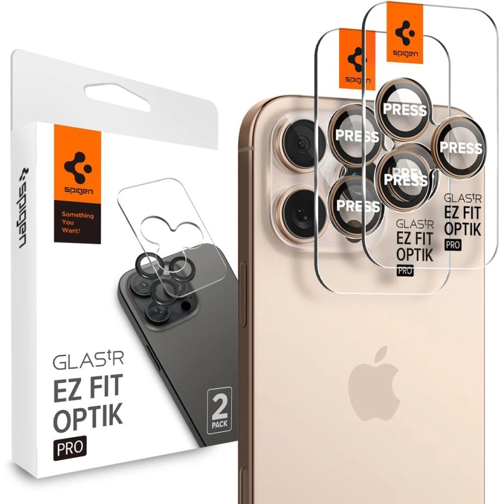 SPIGEN OPTIK PRO GLAS.TR "EZ FIT" CAMERA PROTECTOR 2-PACK IPHONE 16 / MAX DESERT TITANIUM