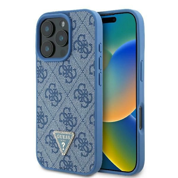 Guess GUHCP16XP4TDPB iPhone 16 Pro Max 6.9" zils/melns cietais futrālis Ādas 4G Triangle Strass MagSafe |...
