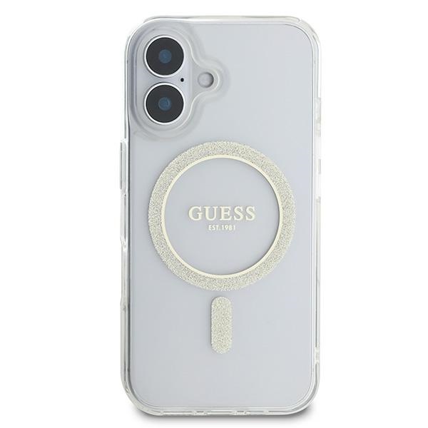 Guess iPhone 16 vāciņš IML Glitter Circle MagSafe, caurspīdīgs