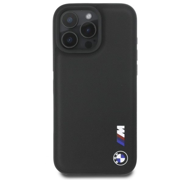 BMW iPhone 16 Pro Max vāciņš Smooth Rubber Logo, melns