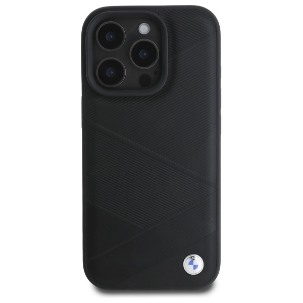 BMW iPhone 16 Pro Max vāciņš Sign Leather Crossing Lines Pattern, melns