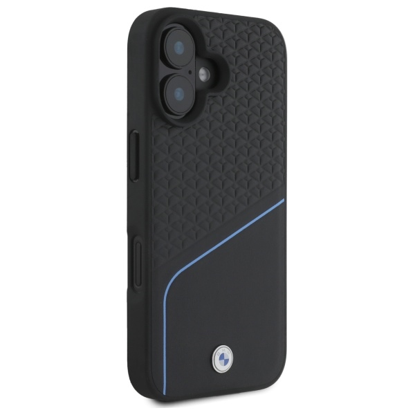 BMW iPhone 16 vāciņš Sign Leather Textured And Line MagSafe, melns