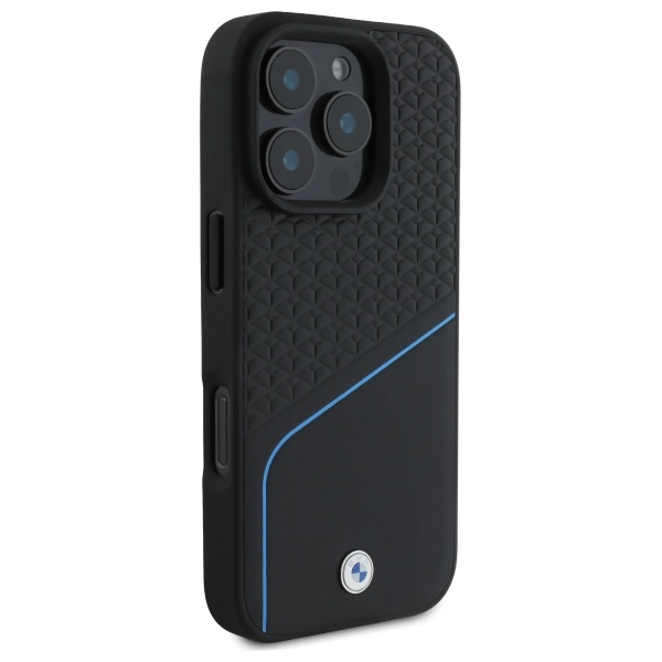 BMW iPhone 16 Pro Max vāciņš Sign Leather Textured And Line MagSafe, melns