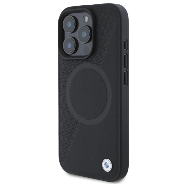 BMW iPhone 16 Pro Max vāciņš Sign Leather Half Textured MagSafe, melns