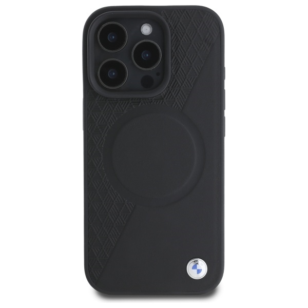 BMW iPhone 16 Pro Max vāciņš Sign Leather Half Textured MagSafe, melns