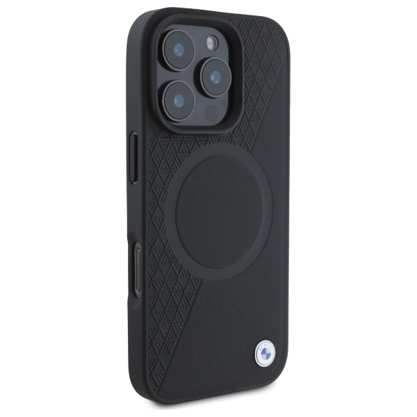 BMW iPhone 16 Pro Max vāciņš Sign Leather Half Textured MagSafe, melns