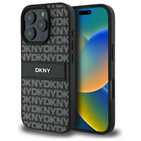 DKNY DKHCP16LPRTHSLK iPhone 16 Pro 6,3" melns/melns cietais futrālis Teksturīgs raksts ar tonālu svītru |...