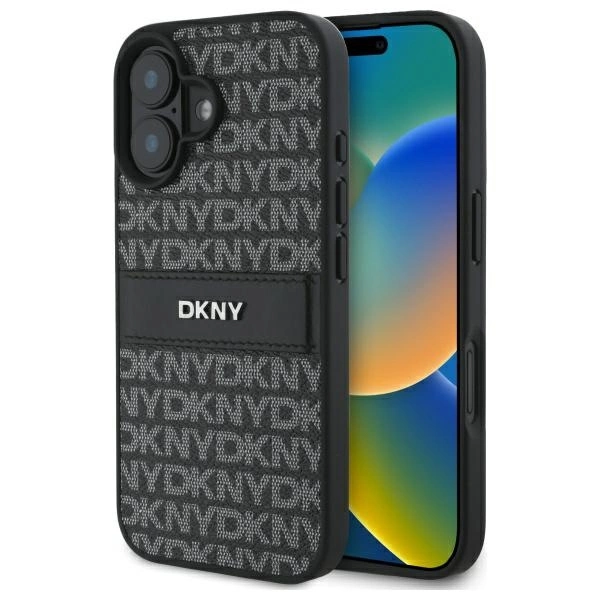 DKNY iPhone 16 Case Texture Pattern Tonal Stripe, Black