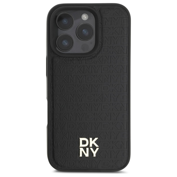 Чехол DKNY для iPhone 16 Pro Repeat Pattern Stack Logo MagSafe, черный
