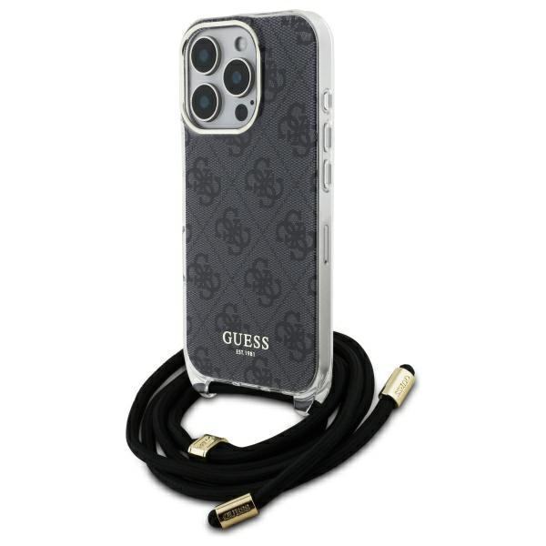 Guess iPhone 16 Pro Case Crossbody Cord 4G Print with Lanyard, Black