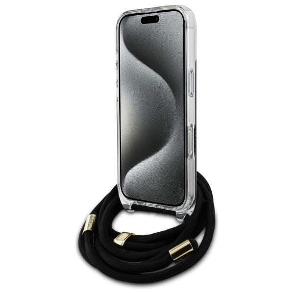 Guess iPhone 16 Pro Case Crossbody Cord 4G Print with Lanyard, Black