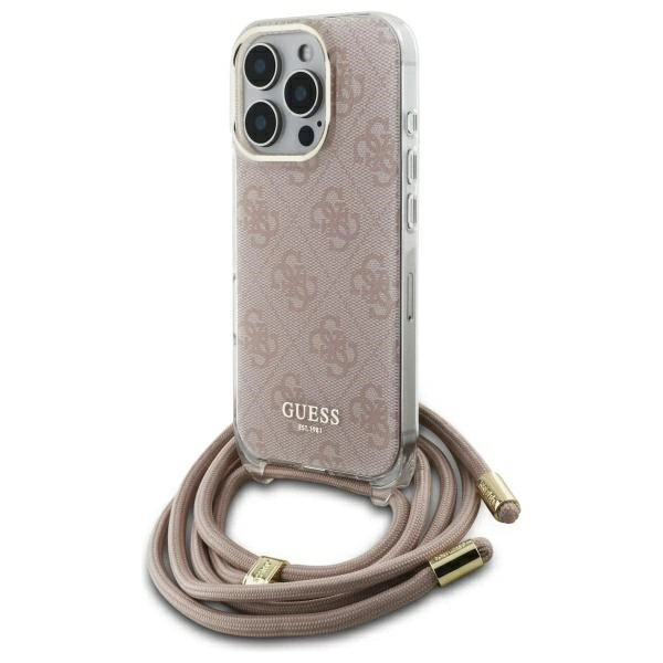 Guess GUHCP16LHC4SEP iPhone 16 Pro 6.3" pink/pink hardcase Crossbody Cord 4G Print