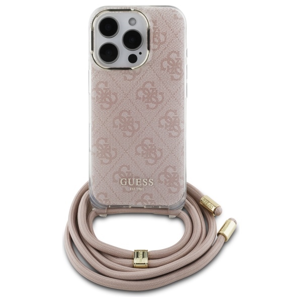 Guess GUHCP16LHC4SEP iPhone 16 Pro 6.3" rozā/rozā cietais futrālis Crossbody Cord 4G Print | pink/pink hardcase