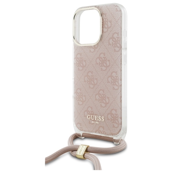 Guess GUHCP16LHC4SEP iPhone 16 Pro 6.3" rozā/rozā cietais futrālis Crossbody Cord 4G Print | pink/pink hardcase