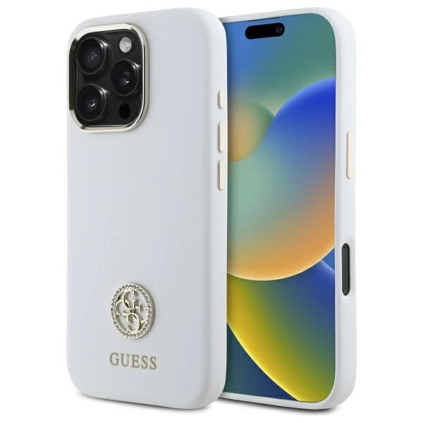 Guess GUHCP16LM4DGPH iPhone 16 Pro 6.3" balts/balts cietais futrālis Silikona logo Strass 4G | white/white...