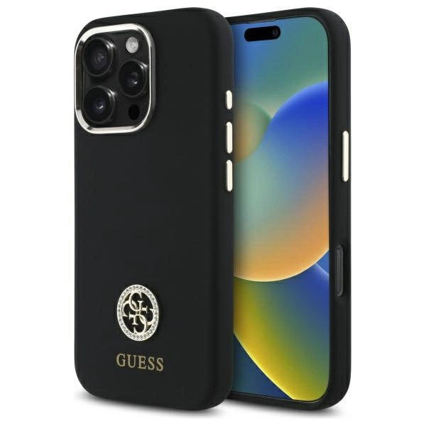 Guess GUHCP16LM4DGPK iPhone 16 Pro 6.3" black/black hardcase Silicone Logo Strass 4G