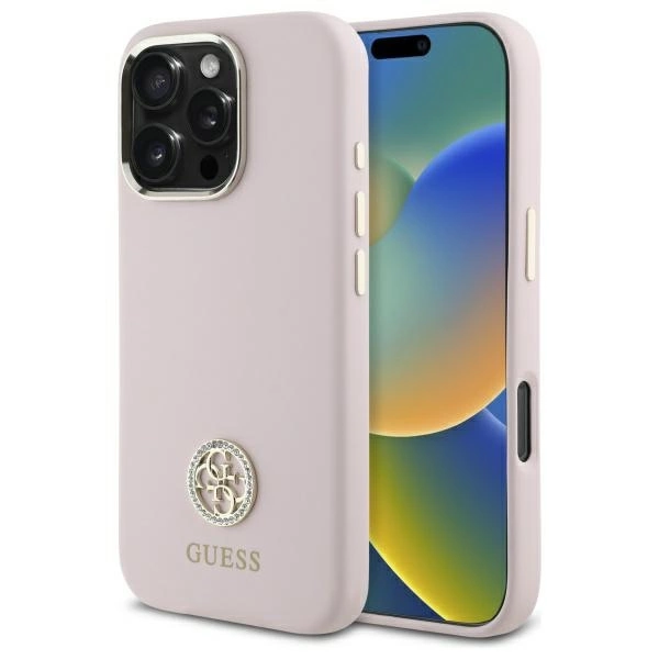 Guess GUHCP16LM4DGPP iPhone 16 Pro 6.3" gaiši rozā/rozā cietais futrālis silikona logo Strass 4G | light...