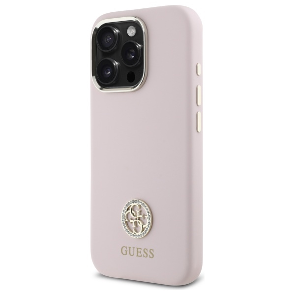 Guess GUHCP16LM4DGPP iPhone 16 Pro 6.3" gaiši rozā/rozā cietais futrālis silikona logo Strass 4G | light...
