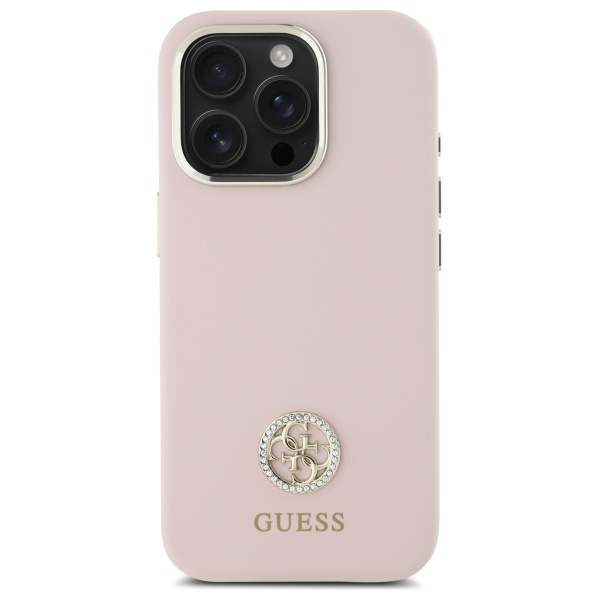 Guess GUHCP16LM4DGPP iPhone 16 Pro 6.3" gaiši rozā/rozā cietais futrālis silikona logo Strass 4G | light...