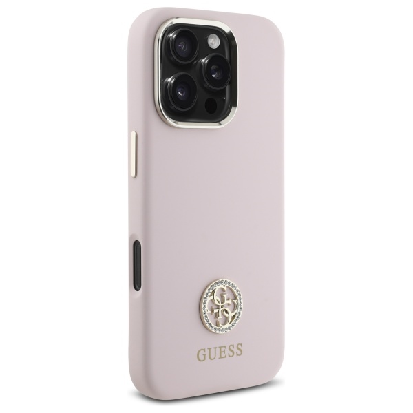Guess GUHCP16LM4DGPP iPhone 16 Pro 6.3" gaiši rozā/rozā cietais futrālis silikona logo Strass 4G | light...