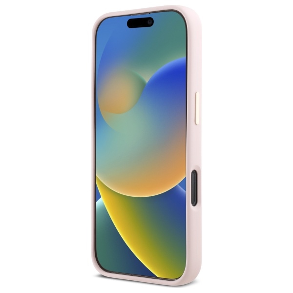 Чехол Guess для iPhone 16 Pro Silicone Script Metal Logo & Frame, розовый