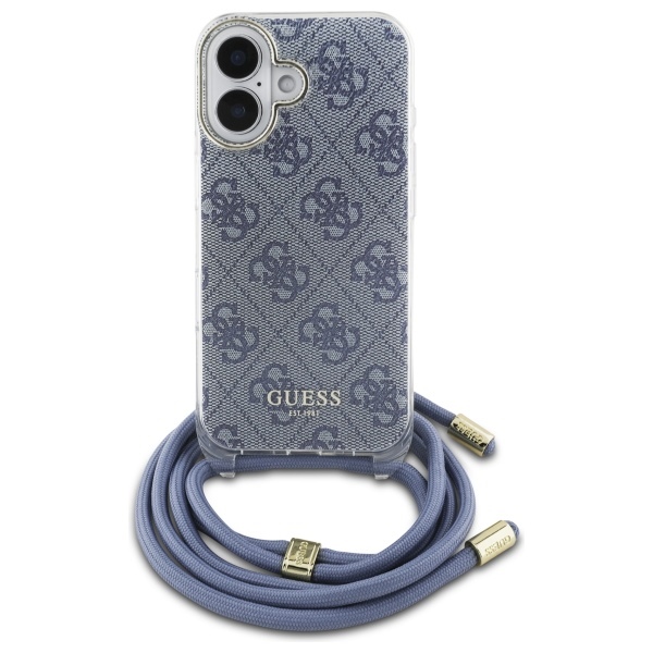 Чехол Guess для iPhone 16 Crossbody Cord 4G Print со шнурком, синий