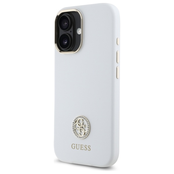 Guess GUHCP16SM4DGPH iPhone 16 6.1" balts cietais futrālis Silikona logo Strass 4G | white hard case Silicone