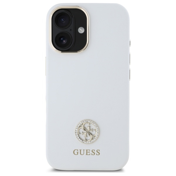 Guess GUHCP16SM4DGPH iPhone 16 6.1" balts cietais futrālis Silikona logo Strass 4G | white hard case Silicone