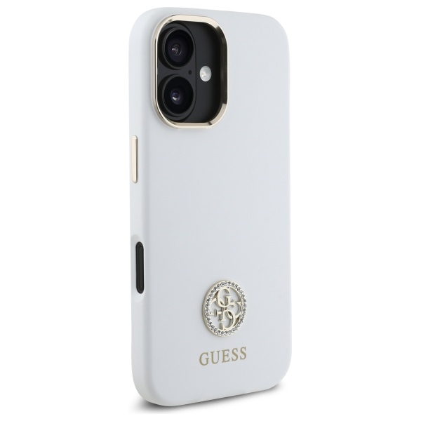 Guess GUHCP16SM4DGPH iPhone 16 6.1" balts cietais futrālis Silikona logo Strass 4G | white hard case Silicone