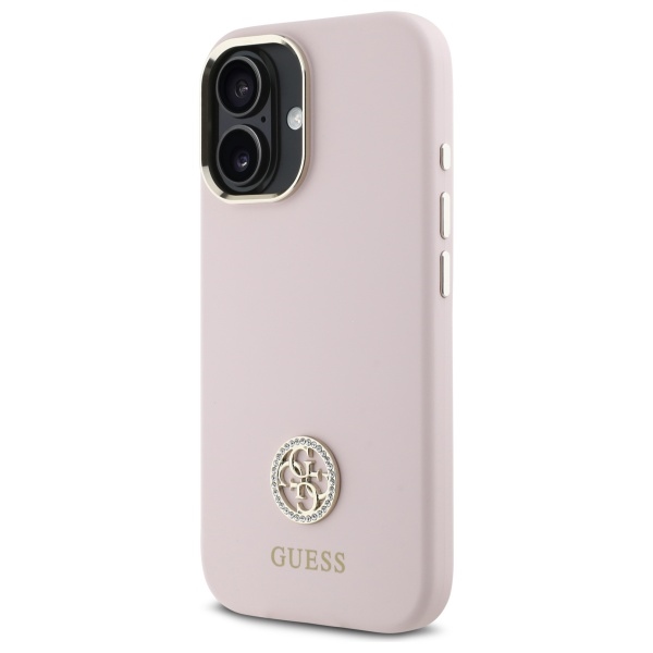 Guess iPhone 16 vāciņš Silicone Logo Strass 4G, gaiši rozā