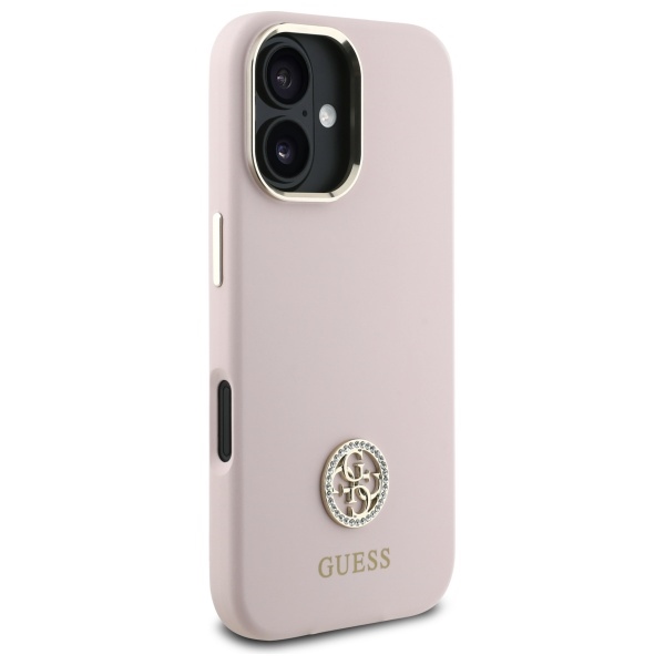 Guess iPhone 16 vāciņš Silicone Logo Strass 4G, gaiši rozā