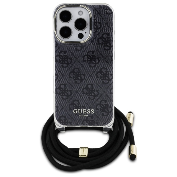 Guess iPhone 16 Pro Max Case Crossbody Cord 4G Print, Black